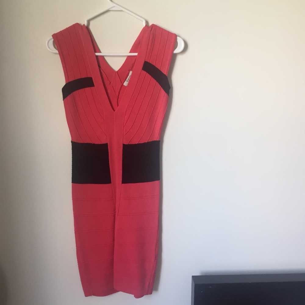 Coral and Black Sleeveless Bandage Dress